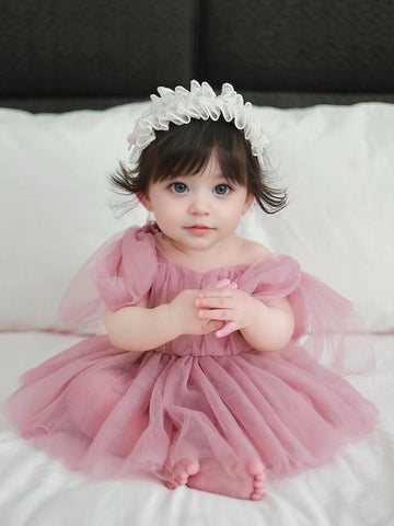 1pc Young Girl Lovely Elegant Sweet Princess Ladylike Bow Tie Decor Fluffy Tulle Tutu Dress