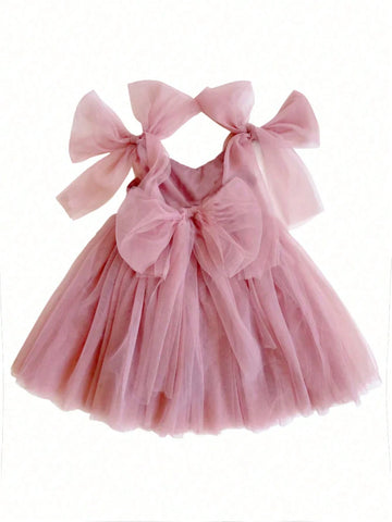 1pc Young Girl Lovely Elegant Sweet Princess Ladylike Bow Tie Decor Fluffy Tulle Tutu Dress