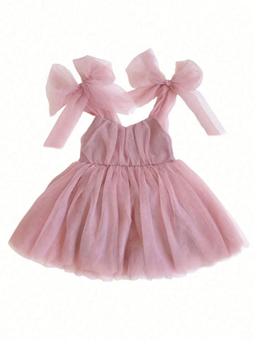 1pc Young Girl Lovely Elegant Sweet Princess Ladylike Bow Tie Decor Fluffy Tulle Tutu Dress