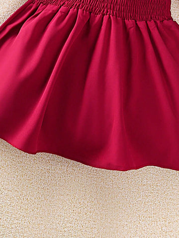 1pc Young Girl Plain Crew Neck Long Sleeve Ruffle Hem Dress, Spring & Autumn