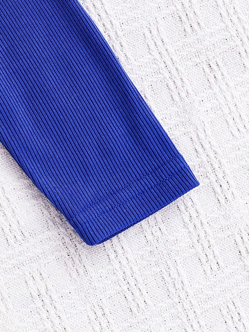 1pc Young Girl Ribbed Long Sleeve Ditsy Floral Casual Dress, Suitable For Daily And Vacation Wear, Spring Autumn