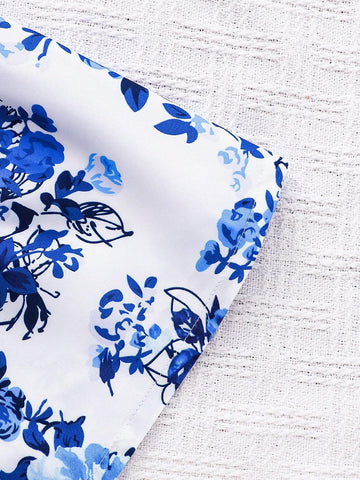 1pc Young Girl Ribbed Long Sleeve Ditsy Floral Casual Dress, Suitable For Daily And Vacation Wear, Spring Autumn