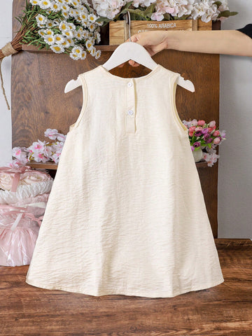 1pc Young Girl' Sweet Ladylike 3D Bow Plaid Color Block Sleeveless Dress, Summer