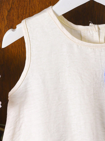 1pc Young Girl' Sweet Ladylike 3D Bow Plaid Color Block Sleeveless Dress, Summer