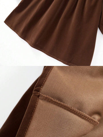 1pc Young Girl Vintage Lace Trim Stand Collar Puff Sleeve Ditsy Floral Long Sleeve Dress, Autumn/Winter