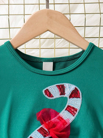 1pc Young Girls Beaded Embroidery Mesh Sparkle Firework Print Christmas Party Dress, A Dreamy And Elegant Children's Clothing