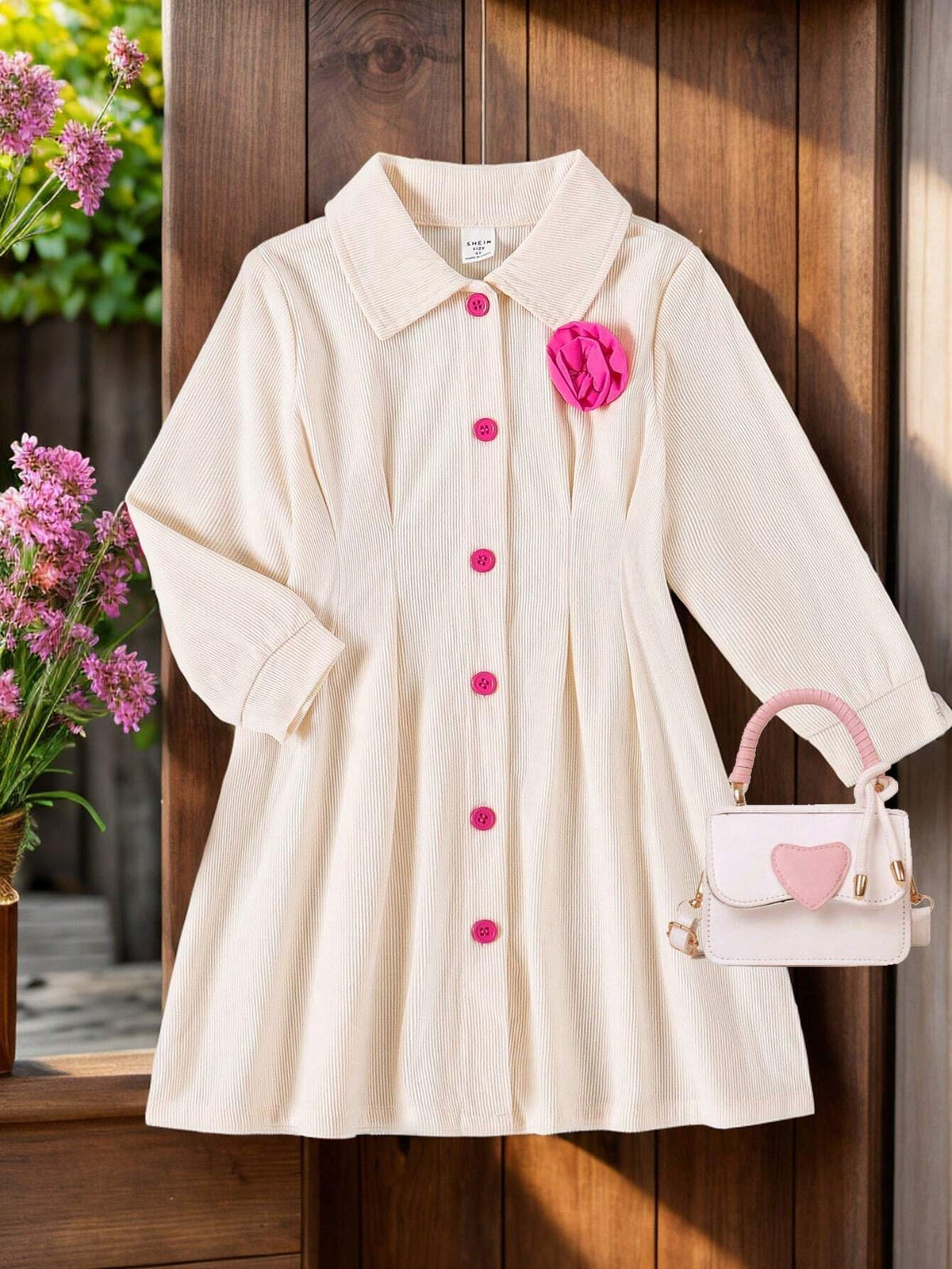 1pc Young Girls Casual Apricot Long Sleeve Shirt Dress, Autumn/Winter