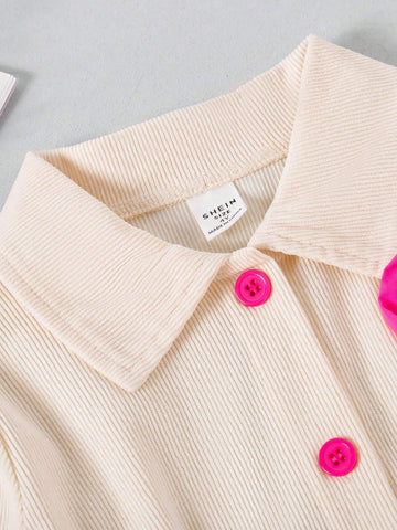 1pc Young Girls Casual Apricot Long Sleeve Shirt Dress, Autumn/Winter