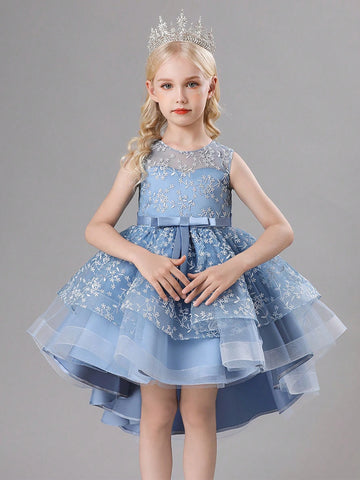 1pc Young Girls' Casual High-End Comfortable Sweet Cute Campus Style Birthday Party Runway Host Fluffy Tulle A-Line Princess Dress, Spring/Summer/Autumn