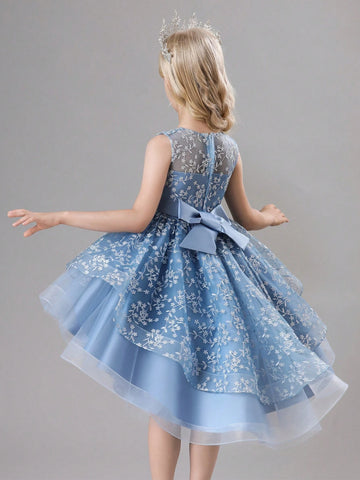 1pc Young Girls' Casual High-End Comfortable Sweet Cute Campus Style Birthday Party Runway Host Fluffy Tulle A-Line Princess Dress, Spring/Summer/Autumn