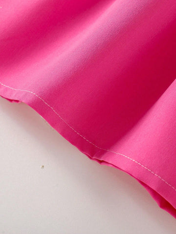 1pc Young Girls Casual Round Neck Pink Floral Print Long Sleeve Dress, Cute & Sweet, Autumn/Winter