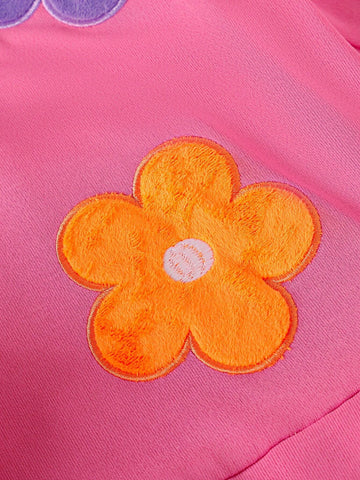 1pc Young Girls Casual Round Neck Pink Floral Print Long Sleeve Dress, Cute & Sweet, Autumn/Winter