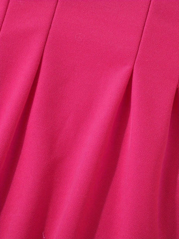 1pc Young Girls' Casual Short Sleeve Knitted Color Block Polo Neck Dress For Summer