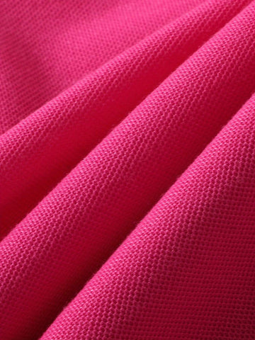 1pc Young Girls' Casual Short Sleeve Knitted Color Block Polo Neck Dress For Summer