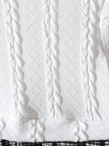 1pc Young Girls Cute 2 In 1 Jacquard Patchwork Corduroy Pleated Dress