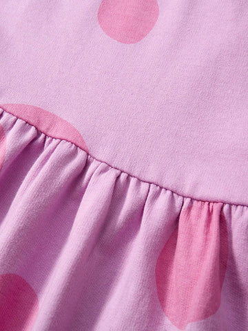 1pc Young Girl's Cute Animal Applique & 3d Ball Decor Big Polka Dot Print Dress For Summer