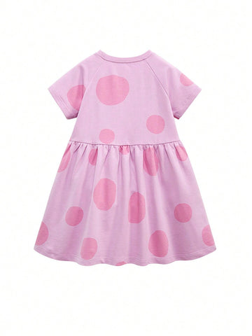 1pc Young Girl's Cute Animal Applique & 3d Ball Decor Big Polka Dot Print Dress For Summer