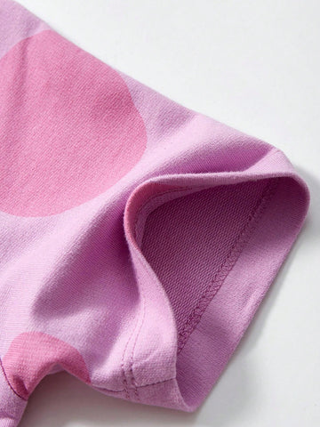 1pc Young Girl's Cute Animal Applique & 3d Ball Decor Big Polka Dot Print Dress For Summer