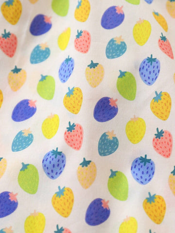 1pc Young Girls' Cute Multicolor Strawberry Print Short Sleeve Doll Collar Shirt For Summer