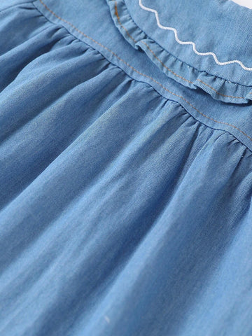 1pc Young Girls' Cute Rabbit Embroidered Peter Pan Collar Long Sleeve Blouse, Spring & Autumn