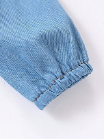 1pc Young Girls' Cute Rabbit Embroidered Peter Pan Collar Long Sleeve Blouse, Spring & Autumn