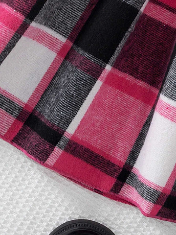 1pc Young Girls Fashion Casual 2 In 1 Solid Shirt With Striped Vest And Mesh Hem Dress, Autumn/Winter