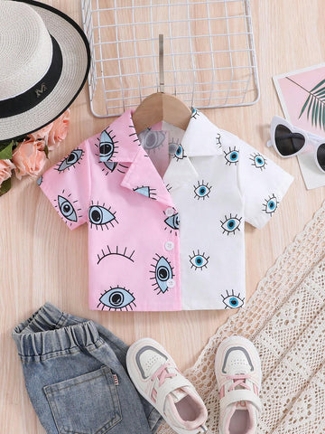 1pc Young Girls' Fashionable Sparkly Heart Pattern Printed Round Neck Short Sleeve T-Shirt For Summer