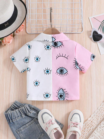 1pc Young Girls' Fashionable Sparkly Heart Pattern Printed Round Neck Short Sleeve T-Shirt For Summer