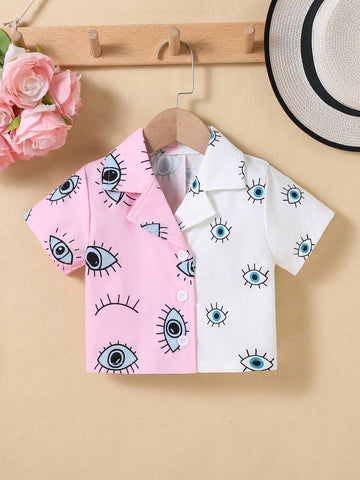 1pc Young Girls' Fashionable Sparkly Heart Pattern Printed Round Neck Short Sleeve T-Shirt For Summer