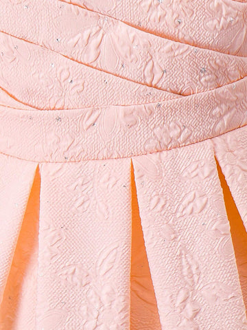 1pc Young Girl's Gorgeous Pink Dress With Double-Shoulder Big Bow Decoration