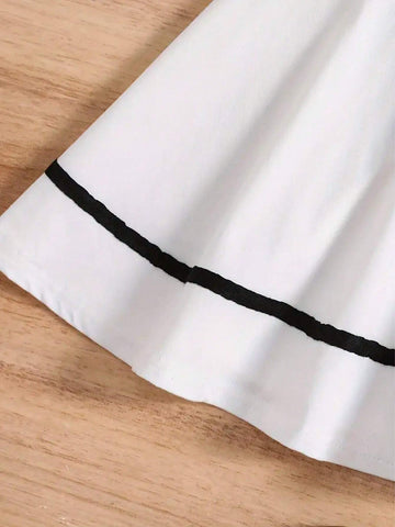 1pc Young Girls' Lovely Casual & Elegant Navy Style Sleeveless Dress With Flared Dress And Mandarin Collar, Suitable For Summer And Autumn