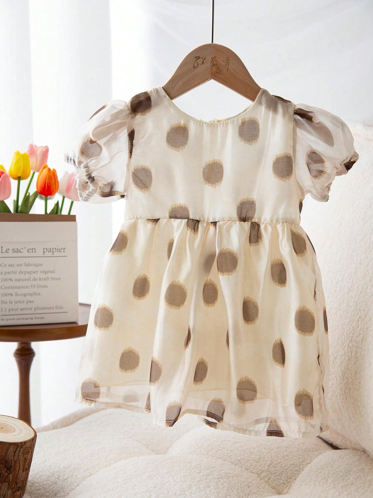 1pc Young Girls' Polka Dot Puffy Dress With Princess Style And Sweet & Light Design For Summer