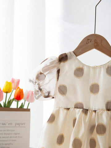 1pc Young Girls' Polka Dot Puffy Dress With Princess Style And Sweet & Light Design For Summer