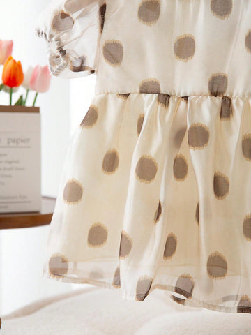 1pc Young Girls' Polka Dot Puffy Dress With Princess Style And Sweet & Light Design For Summer