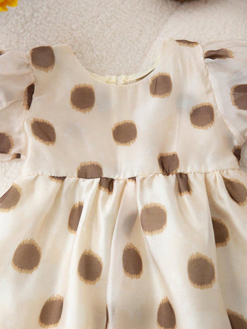 1pc Young Girls' Polka Dot Puffy Dress With Princess Style And Sweet & Light Design For Summer