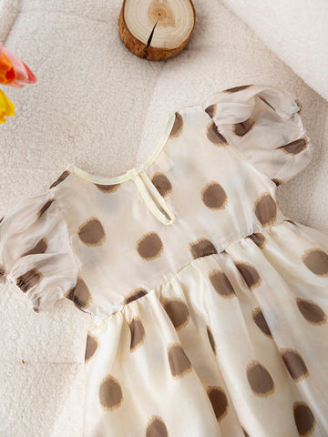 1pc Young Girls' Polka Dot Puffy Dress With Princess Style And Sweet & Light Design For Summer