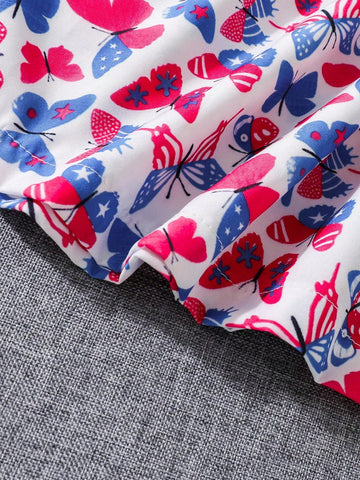 1pc Young Girls' Summer Denim-Like Patchwork Dress