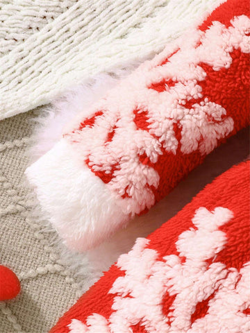 2-Piece Christmas 2024 Girls Plush Warm Cartoon Santa Claus Print Long Sleeve Dress + Headband Set, Winter