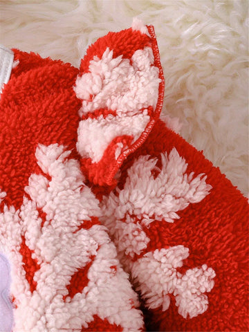 2-Piece Christmas 2024 Girls Plush Warm Cartoon Santa Claus Print Long Sleeve Dress + Headband Set, Winter