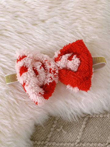 2-Piece Christmas 2024 Girls Plush Warm Cartoon Santa Claus Print Long Sleeve Dress + Headband Set, Winter