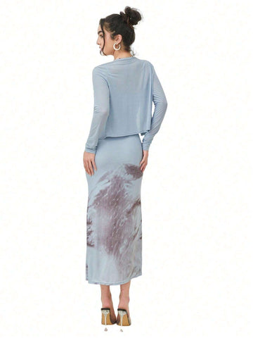 2-Piece Set: French Style High-End Mermaid Skirt & Spaghetti Strap Dress With Cardigan, Cross-Border Fall 2024 New Collection, Versatile Bodycon'