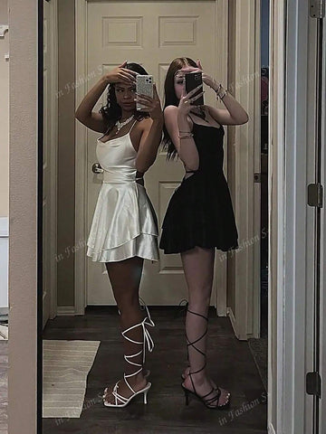 2-Piece Sexy Backless Tied Rope Dress And Elegant Pleated Skirt Set, Trending Cross-Border E-Commerce Product 2024