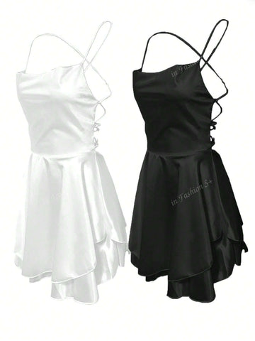 2-Piece Sexy Backless Tied Rope Dress And Elegant Pleated Skirt Set, Trending Cross-Border E-Commerce Product 2024