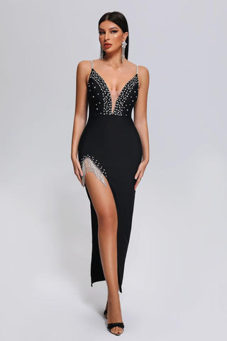 Gini Diamonate Slit Maxi Bandage Dress
