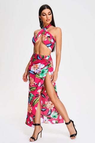 Rakara Floral Halter Slit Maxi Dress