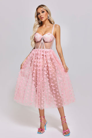 Yurianna Butterfly Mesh Midi Dress