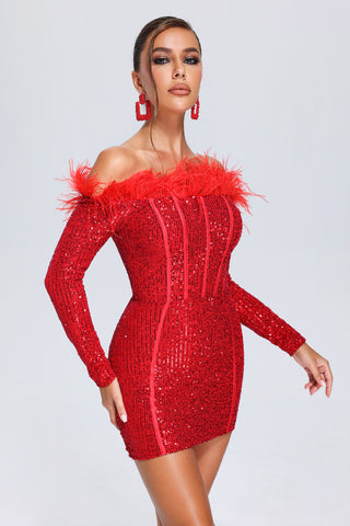 Wooh Feather Sequin Mini Dress