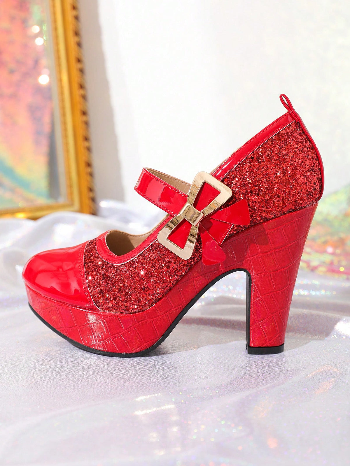 Super High Heel Sequined Thick Heel Shoes For Women, Platform,