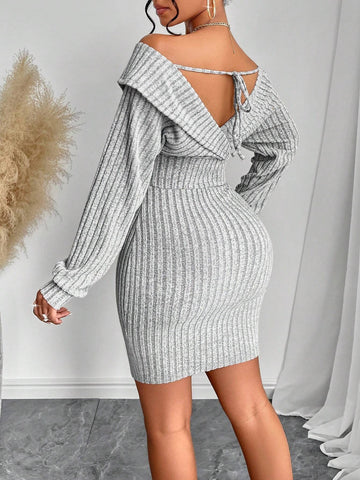 2024 Autumn And Winter Women's Casual Sexy One-Shoulder Solid Color Tight Dress With Two Ways To Wear, Suitable For Daily Life, Dating And Party