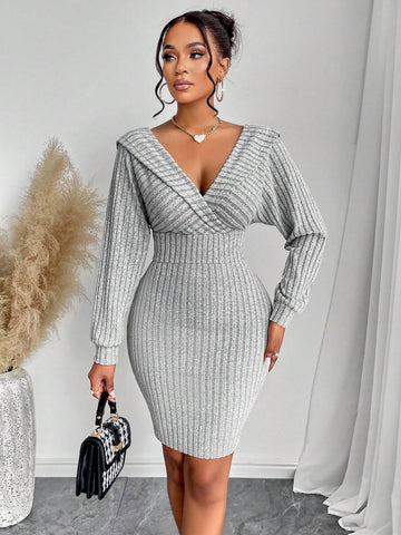 2024 Autumn And Winter Women's Casual Sexy One-Shoulder Solid Color Tight Dress With Two Ways To Wear, Suitable For Daily Life, Dating And Party